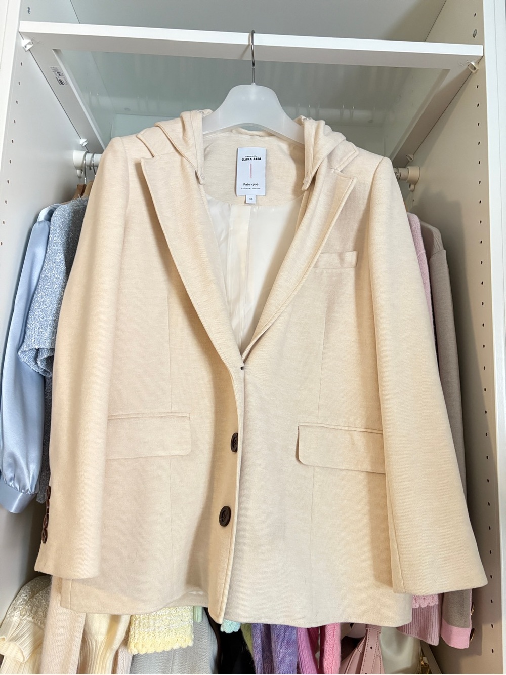 Wool-Blend Hooded Blazer Jacket - Cream
